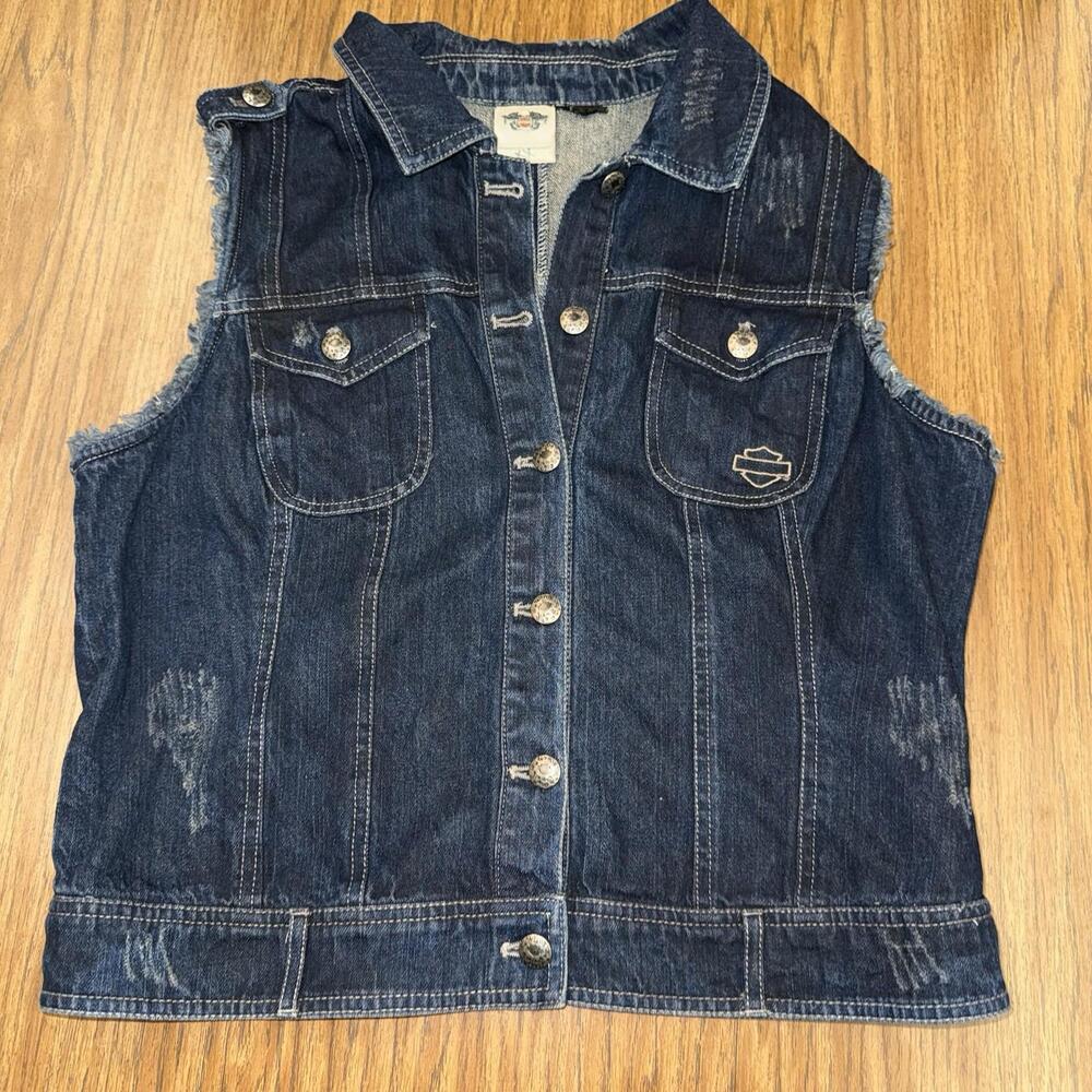 Harley Davidson Distressed Denim Vest Women's Large